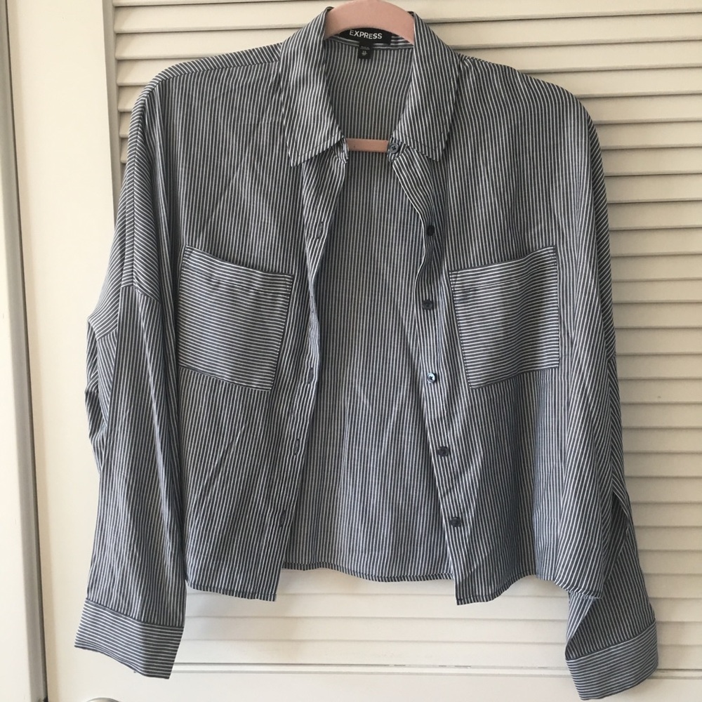 EXPRESS cropped pinstripe blouse